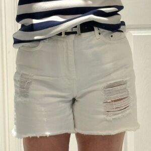 Zara White Jean Shorts Distressed Raw Hem